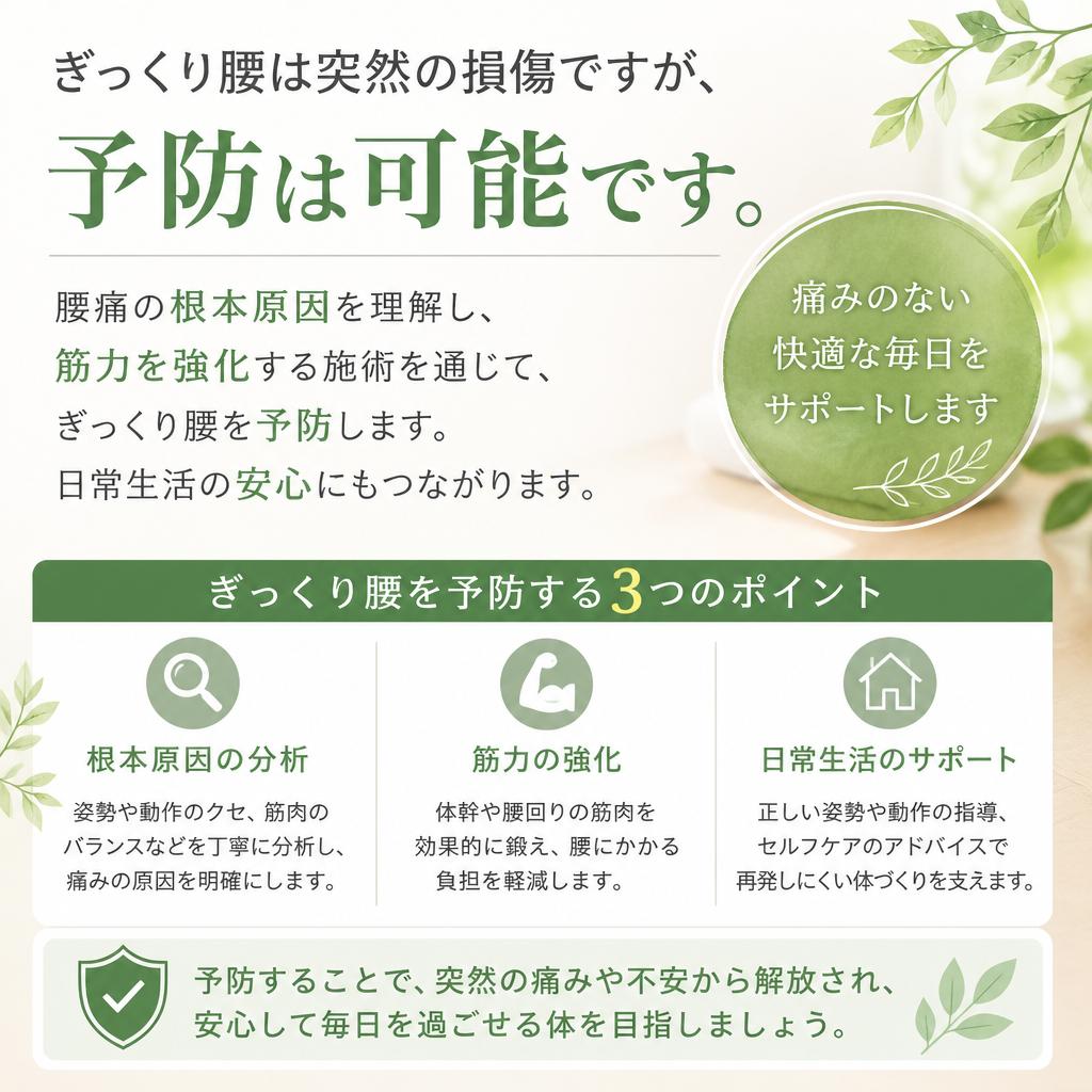 ぎっくり腰予防に向けた施術