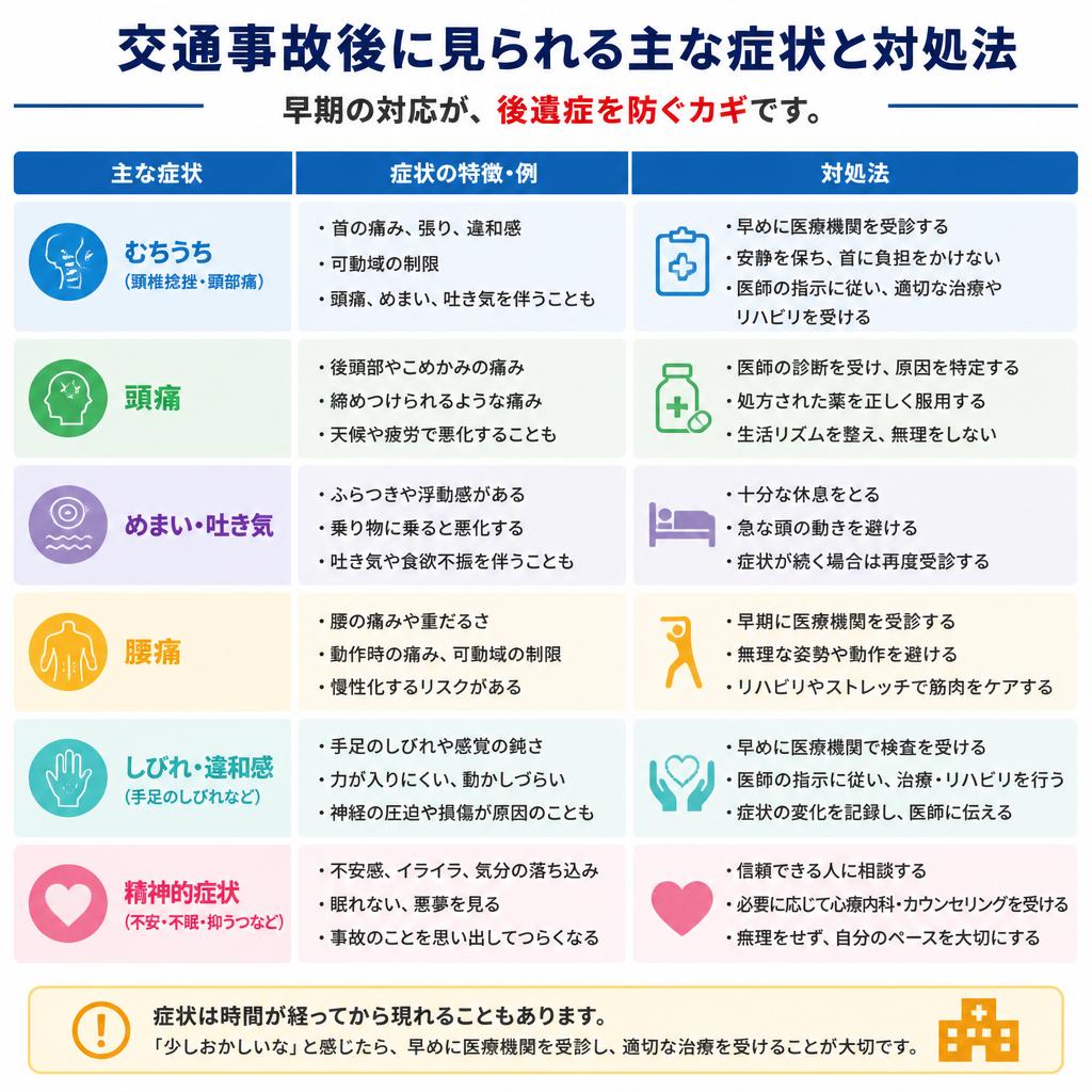 交通事故後に気を付けるべき症状