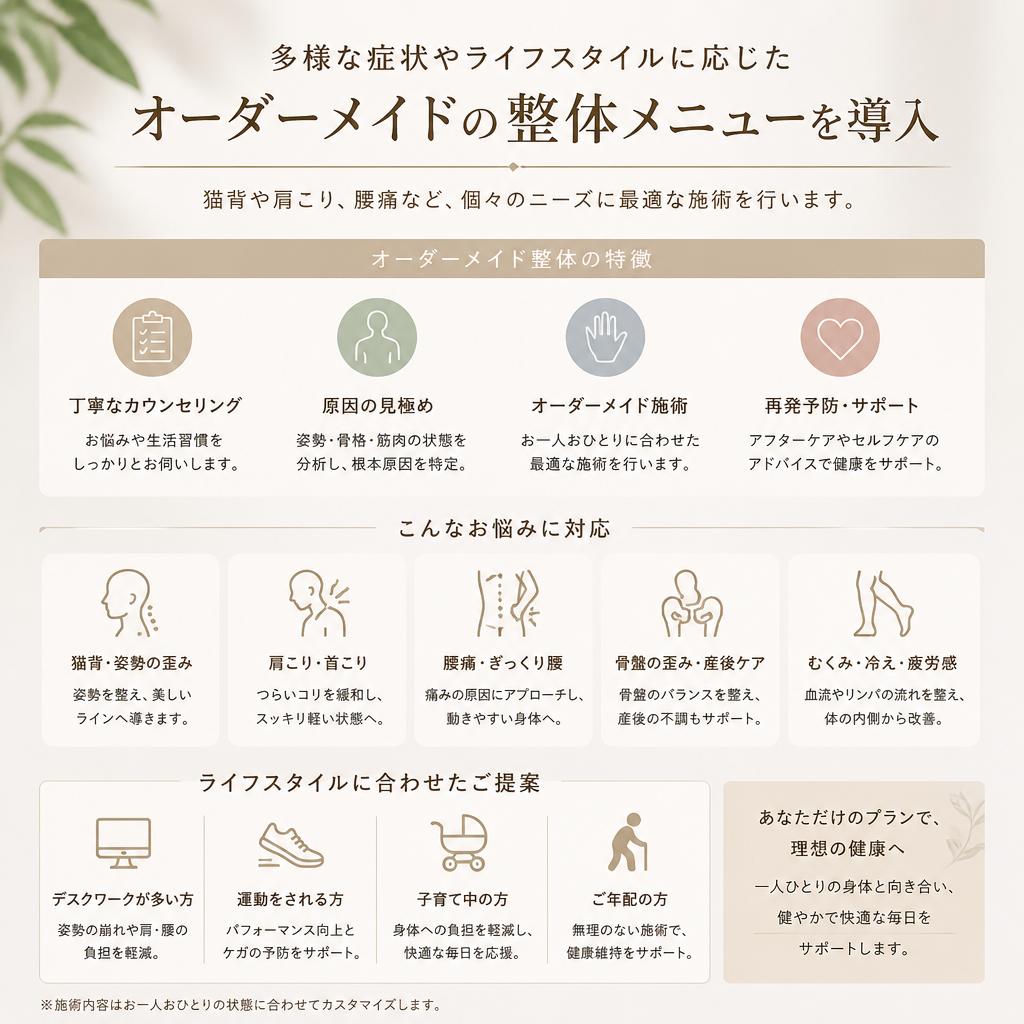 オーダーメイドの整体メニュー